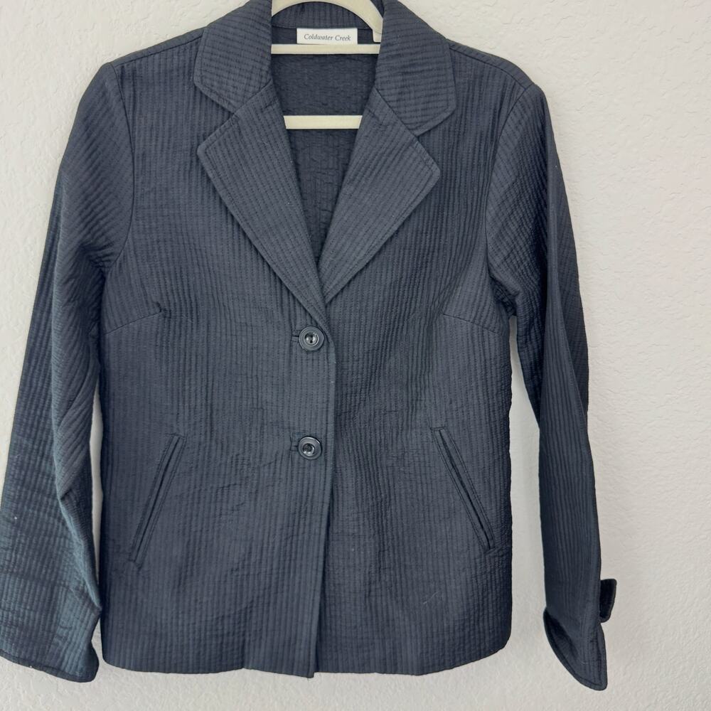 Coldwater Creek Womens Jacket Blazer Size 10 Cotton Silk Career Office Black